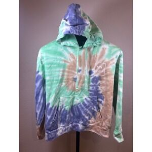 RVCA Tie Dye Pullover Hoodie Green Purple Tan Spiral Logo Sweatshirt